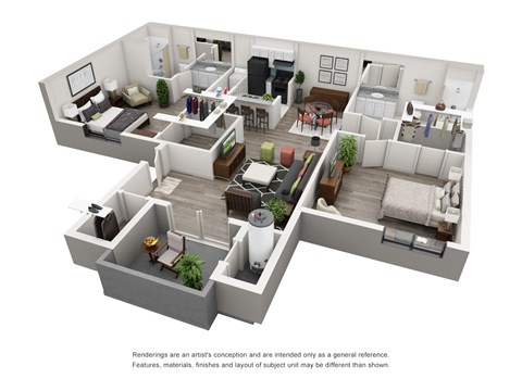 Floor plan for 2 beds, 2 baths, 919 sqft